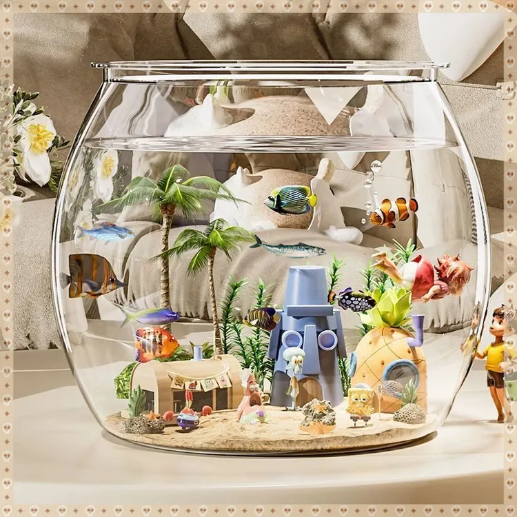 仿玻璃金鱼缸耐摔防接办公室客厅中小型生态缸桌面水培花卉微景缸