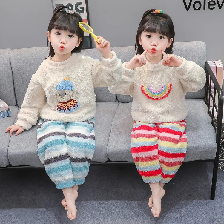 女童睡衣法兰绒秋冬季2025新款女孩宝宝加绒儿童秋款珊瑚绒家居服