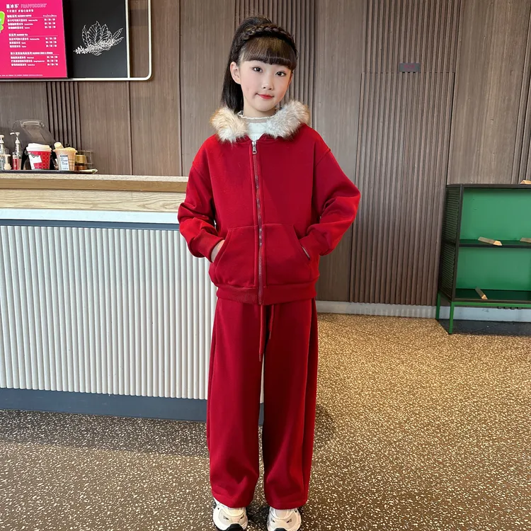 女童秋冬款保暖2025新款中大童加绒休闲厚款冬季卫衣运动秋冬