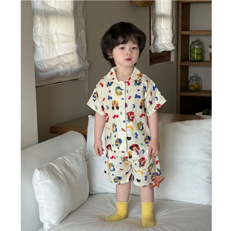 儿童纯棉睡衣夏季短袖短裤套装男女童宝宝韩版棉纱薄款外穿家居服