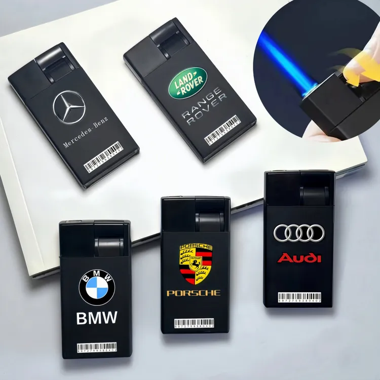 2025款摇杆拉杆车标打火机防风充气直冲蓝焰金属防爆磨砂刻字定制