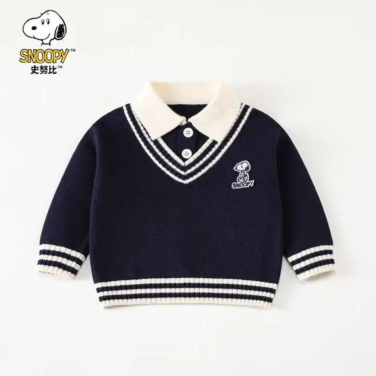 Snoopy/史努比男童加厚秋冬款假两件新款衬衫领帅气百搭洋气毛衣