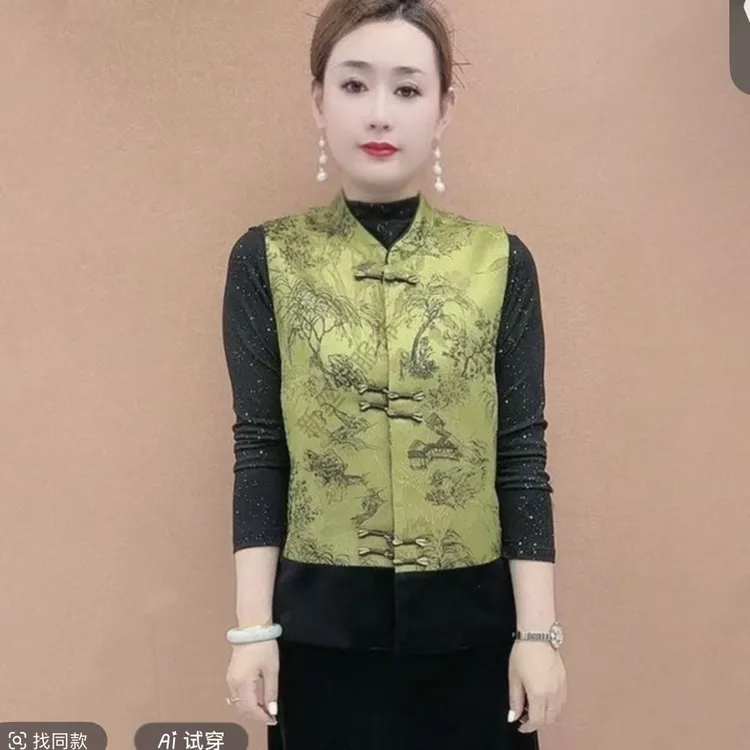 新中式马甲常规修身型中老年女装马甲外套复古盘扣