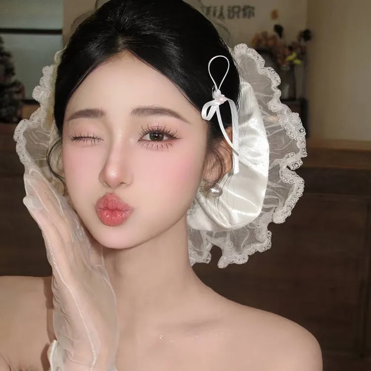 2025新款大肠发圈超大超仙蕾丝花边公主发饰森系新娘礼服头饰大气