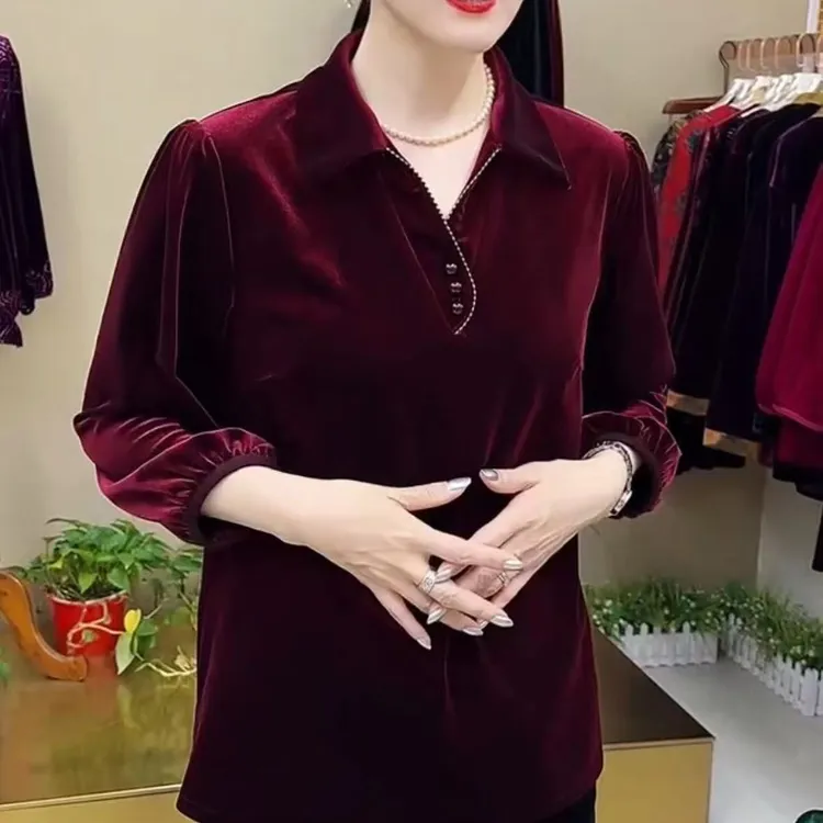 （小曼推荐）3365#新款减龄时尚翻领丝绒女士洋气上衣