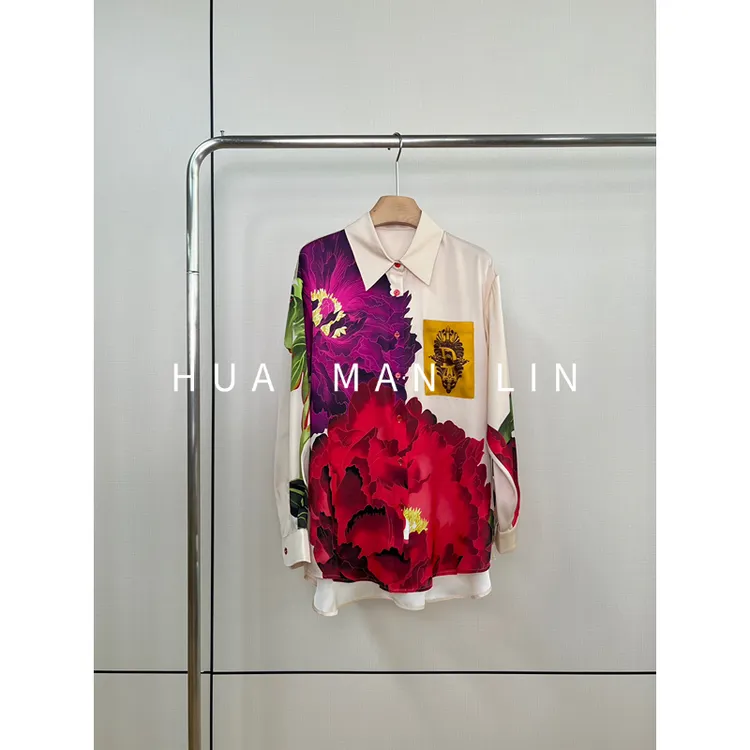 【花滿林】‘’大红大紫‘’翻领双乔真丝桑蚕丝阔版上衣258008