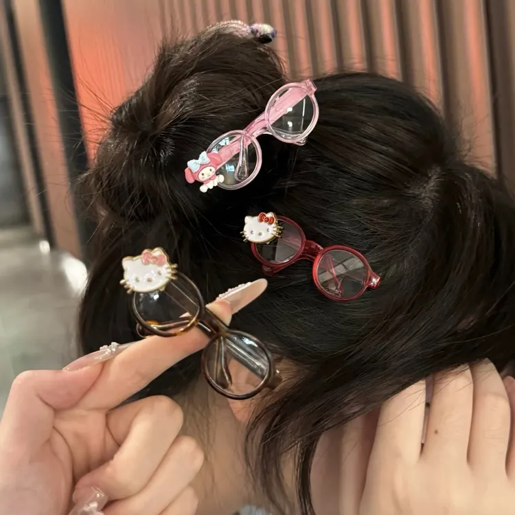 可爱kt猫眼镜发夹可爱卡通凯蒂猫碎发夹侧边夹少女心发饰发卡韩版