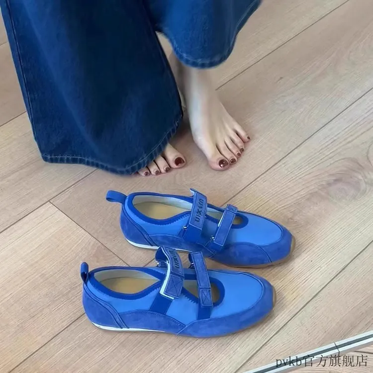 牛皮玛丽珍运动鞋双魔术贴拼色软底不累脚银色芭蕾风内增高德训鞋
