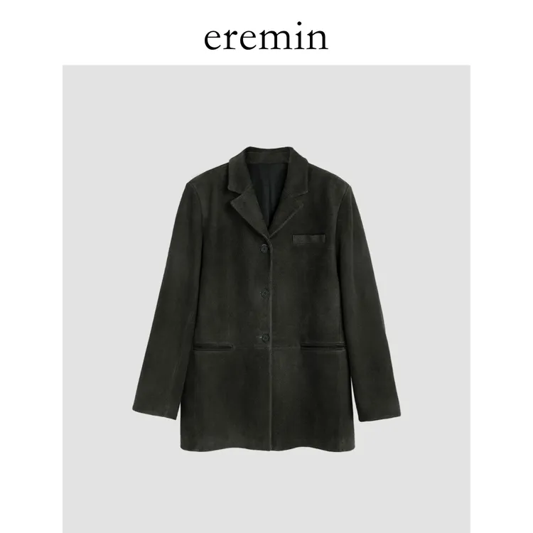 DE Mincollection反绒皮衣/羊反绒仿麂皮翻领正肩擦色外套56011