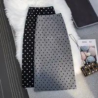 灰色毛呢波点半身裙女秋冬新款高腰开叉显廋直筒中长款A字包臀裙