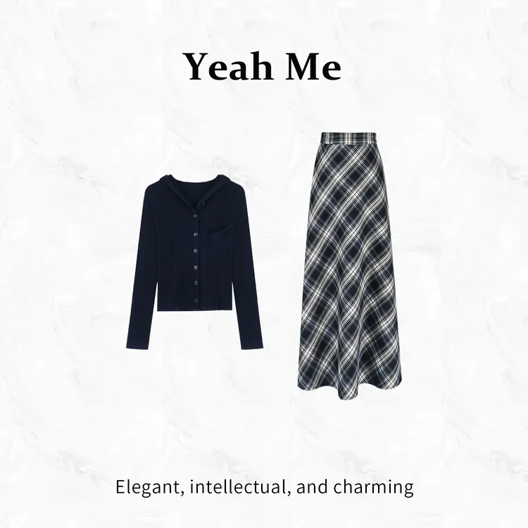 Yeah Me/也觅【韩系女高】秋季新款学院风慵懒感穿搭半身裙套装女装