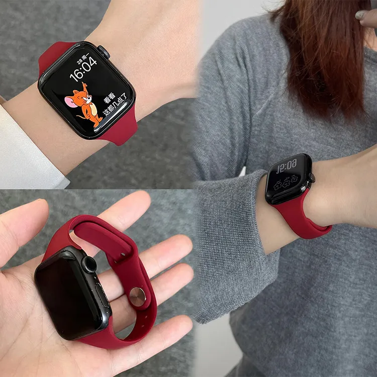 新年明媚复古酒红色iwatch表带s11/10/9/8女款高级小蛮腰硅胶显白
