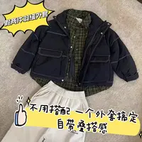 线下剪标25假两件格子羽绒服
