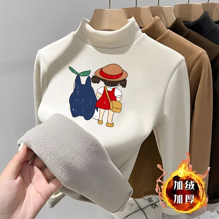 奥粒绒女童半高领打底衫冬季大童洋气保暖内搭加绒加厚一体绒上衣