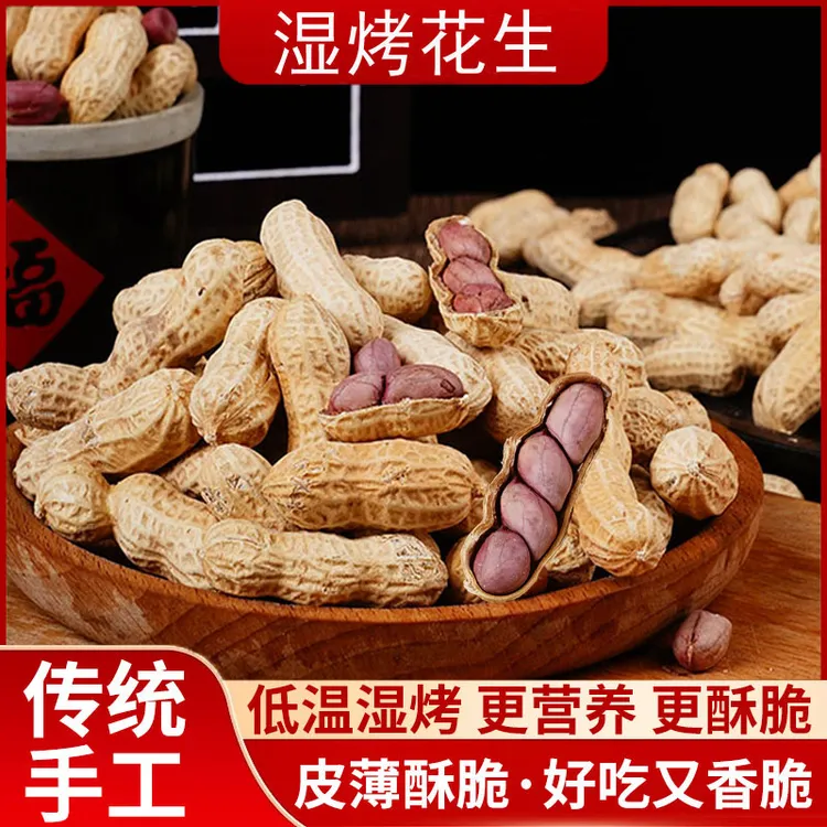 紫衣湿烤粒粒红花生500g  硬香多仁龙岩花生带壳香酥红衣花生零食