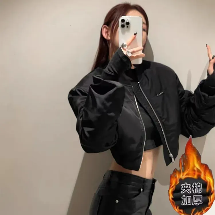 秋季设计感小众棒球服外套女显高INS短款夹克褶皱感袖子上衣2809