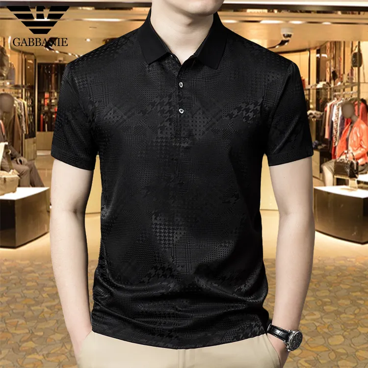 专柜正品夏季高端桑蚕丝商务短袖t恤男士时尚休闲透气真丝POLO衫