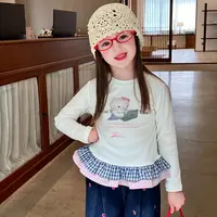 【大清仓】童装女童韩版印花上衣秋季儿童宝宝撞色荷叶边长袖T恤