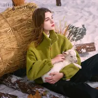 人造皮草 三彩ibudu2025冬季新款仿羊羔毛环保皮草毛绒外套宽松女