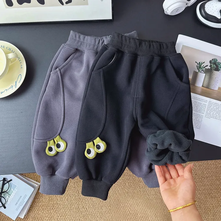 男宝宝卫裤秋冬季男童加绒加厚裤子卡通保暖休闲裤儿童冬装一体绒