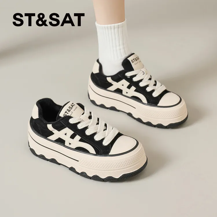 星期六加绒厚底帆布鞋女2025冬季新款保暖松糕休闲板鞋增高运动鞋