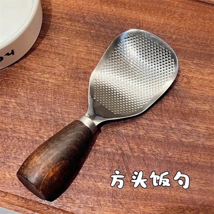 【厂家冲量】方头不锈钢立式木柄盛饭勺米饭勺不粘厨房家用易清洗