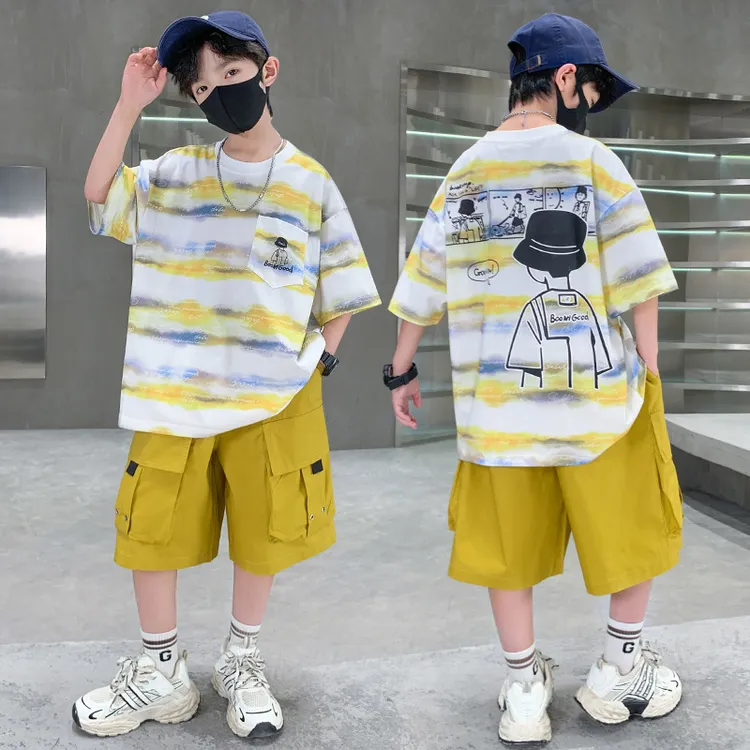 男童夏季套装2025新款夏装短袖中大儿童男孩夏款痞帅炸街运动潮酷