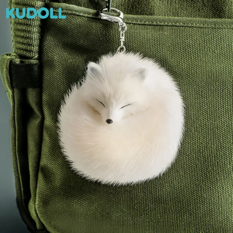 KUDOLL库岛玩偶纯手工仿真貂毛白狐挂件狐狸包挂装饰礼物