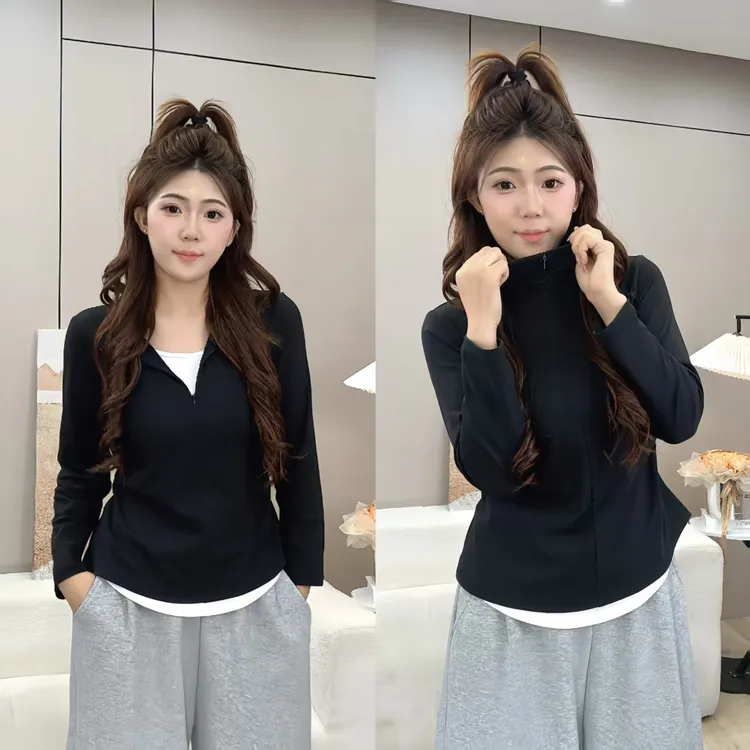 胖mm大码女装秋季新款正肩洋气长袖假两件修身收腰巨显瘦遮肉T恤