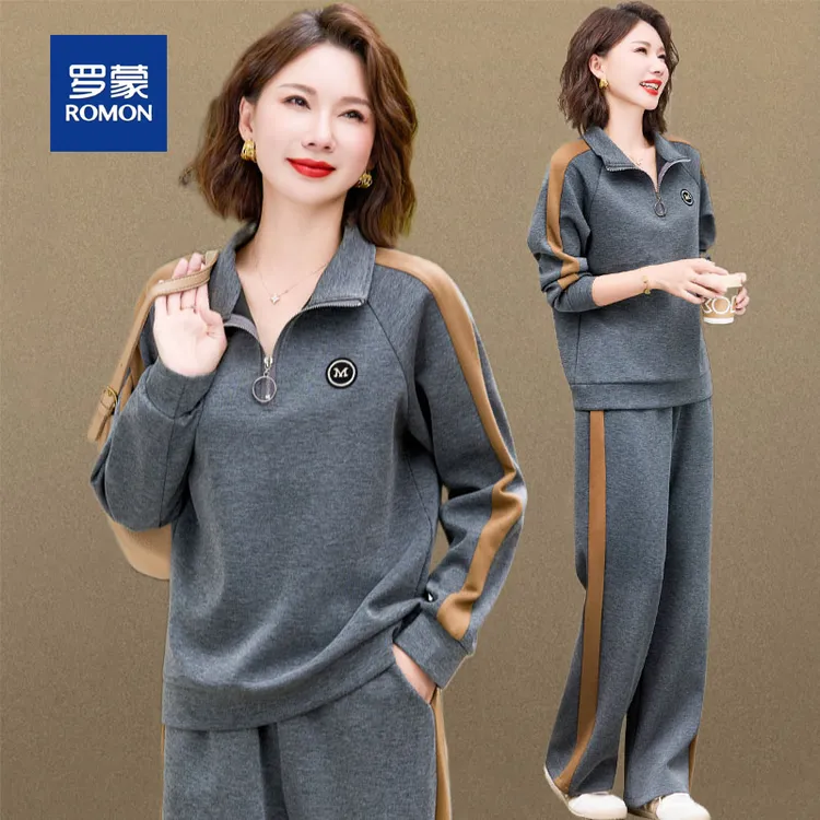罗蒙中老年运动套装女春秋季新款中年妈妈秋装上衣长袖卫衣两件套