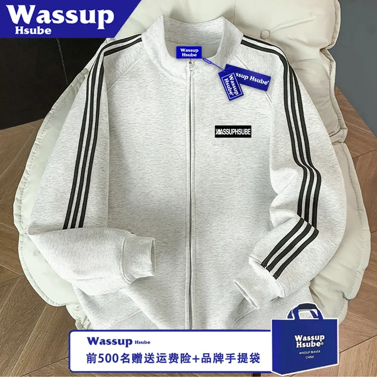 WASSUP HSUBE潮流印花情侣长袖宽松字母秋冬时尚拉链百搭休闲上衣