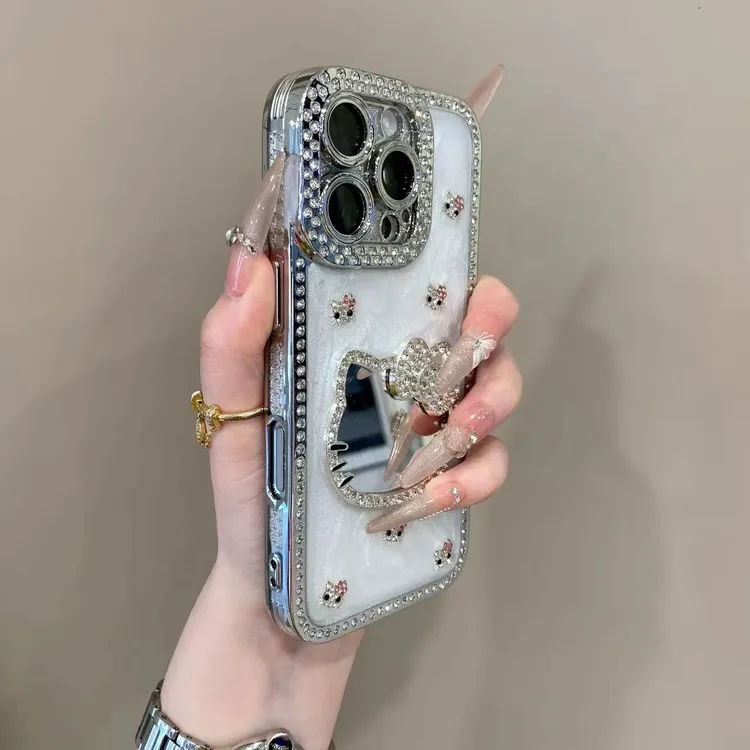 高级感立体滴胶猫咪镜子适用iPhone16Promax手机壳苹果13