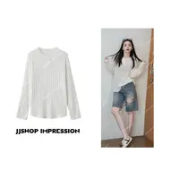 【竖坑条微透防晒T恤】JJSHOP IMPRESSION夏季白净极简风宽松防晒衫