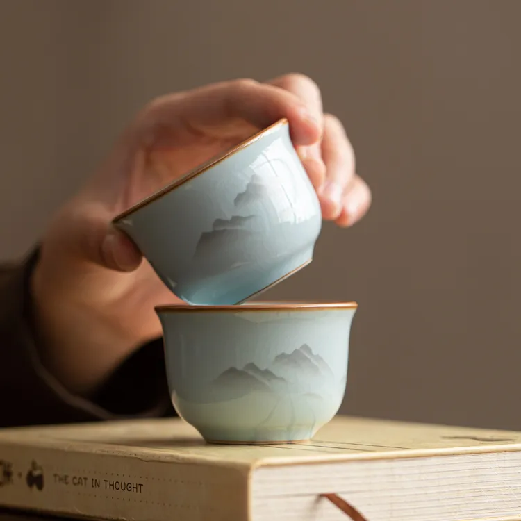 茶杯远山品茗杯单杯客户主人杯陶瓷茶具杯子茶碗茶盏茶盏家用批发