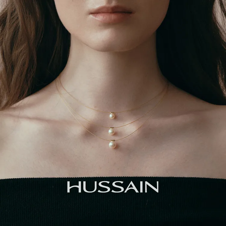 非金属项链 赫生HUSSAIN浮月单颗项链高级感隐形锁骨链金色项链