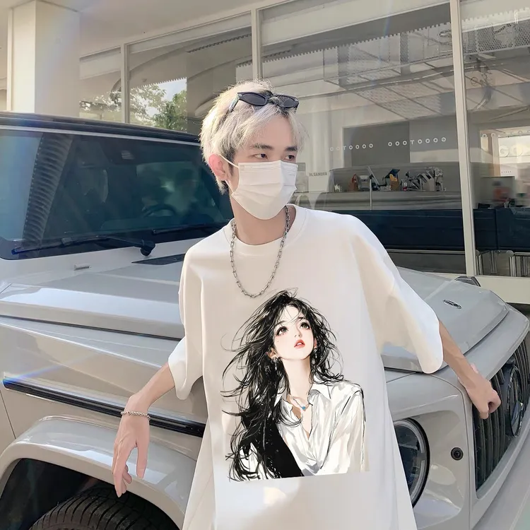 100%重磅纯棉短袖T恤男装夏宽松小众创意青春慵懒半袖男女同款NW3