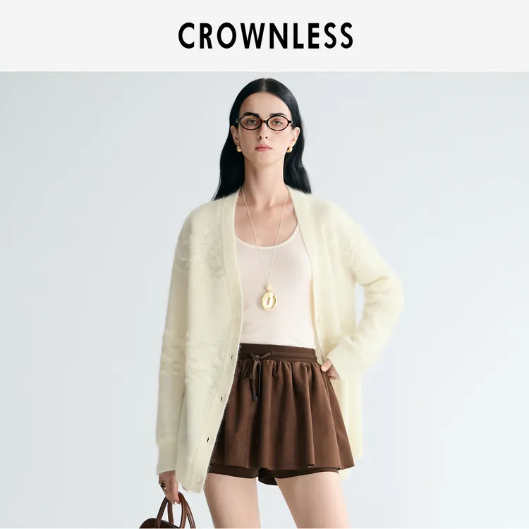 CROWNLESS未冕25秋新马海毛羊毛纱毛巾绣工艺复古豹纹V领廓形开衫