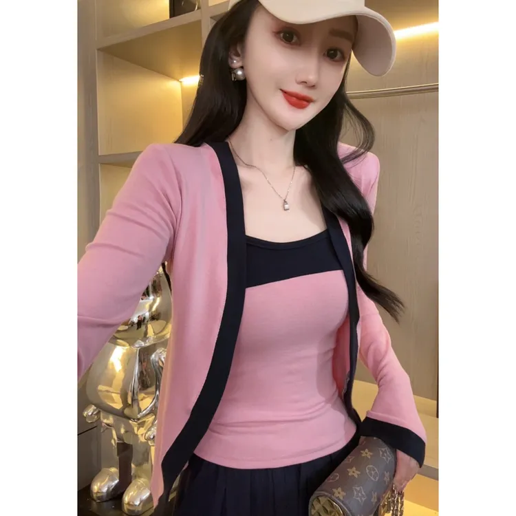 外套+背心【娜哥035】气质两件套T恤女长袖老钱风松弛感女装贵气