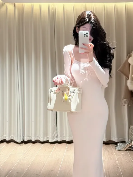 腰臀比韩版气质性感辣妹修身吊带背心鱼尾长裙连衣裙短开衫两件套