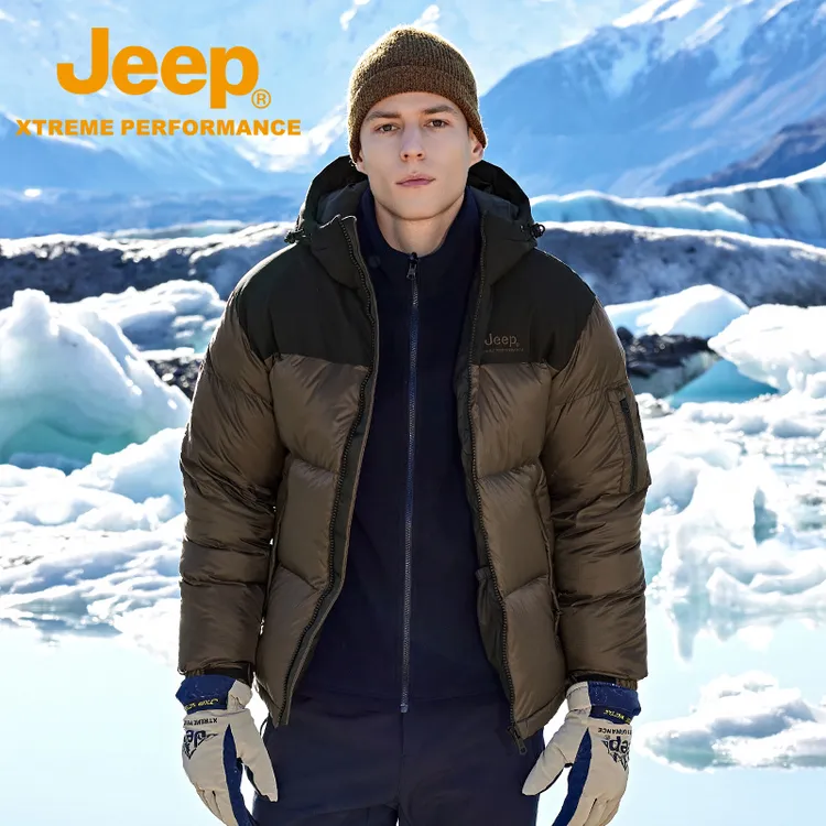 JEEP/吉普户外冬季休闲情侣款加厚防寒保暖外套拼接时尚羽绒服