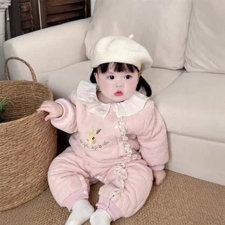 婴儿连体衣服夹棉薄棉秋冬装新生棉服保暖超萌公主女宝宝哈衣爬服