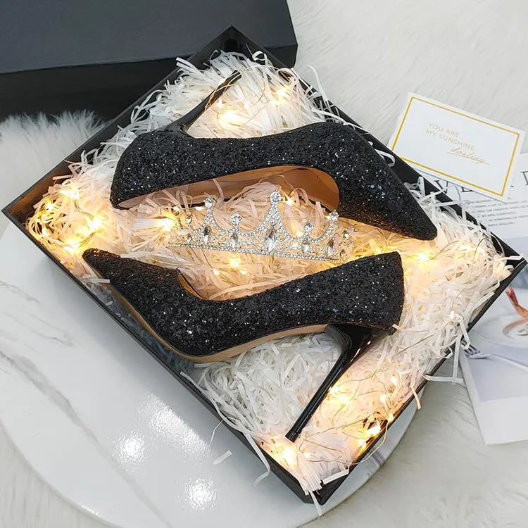 玛古芭女鞋法式轻奢绝美高跟鞋女轻便不累脚婚宴气质细跟水晶婚鞋