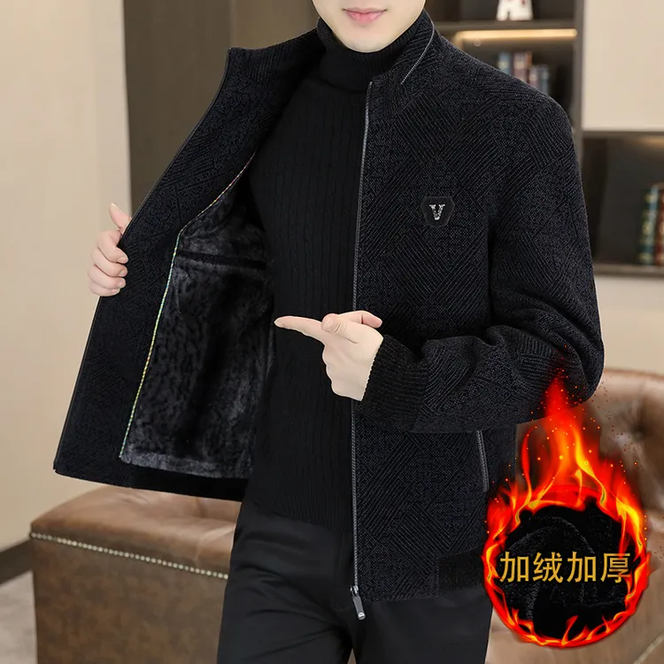 TONKALAUCI男士毛呢外套秋冬季新款潮流休闲加绒加厚高端雪尼尔呢