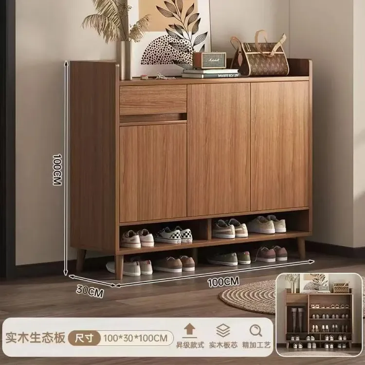 【100CM檀木色实木鞋柜】鞋柜收纳柜实木层板活动