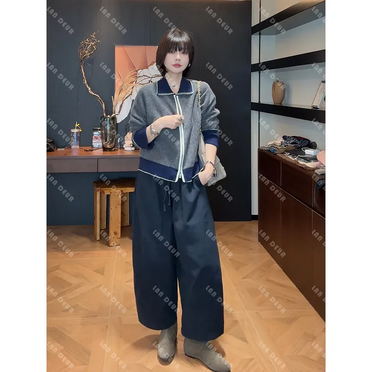 JIUJIU【海盐巧克力】韩系显瘦松紧腰香蕉气球裤重工水洗棉休闲裤