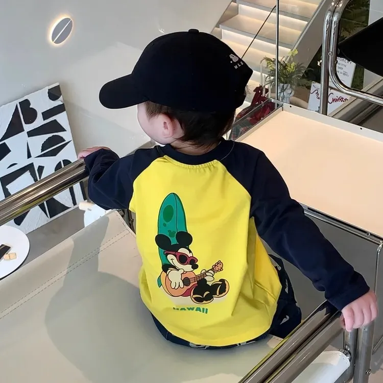 童装男童长袖纯棉t恤新款儿童时髦洋气拼色插肩袖上衣潮春秋韩版