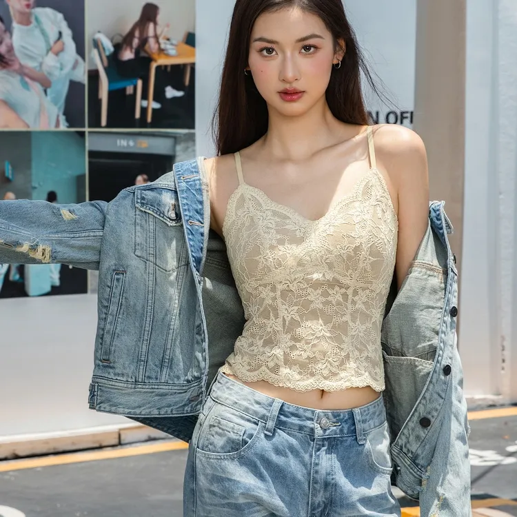【法式蕾丝吊带】6099遮肉显瘦通勤时尚百搭打底女士性感网红唯美
