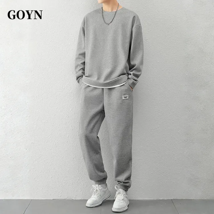 GOYN秋季时尚潮流男士纯色圆领卫衣束脚长裤百搭宽松男装休闲套装