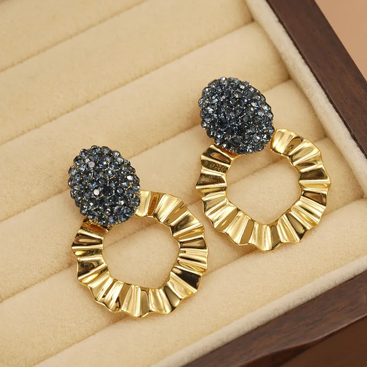 铜合金合成锆石耳饰 2025欧美轻奢新款高级感金色耳环女耳圈耳钉