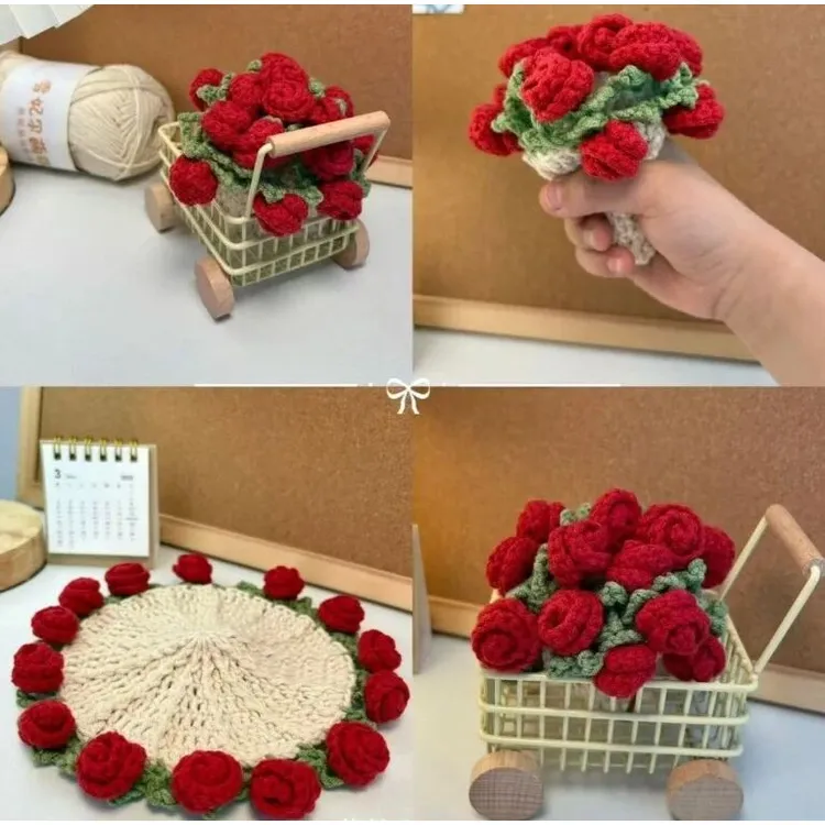 手工毛线diy玫瑰花束杯垫材料包杯垫变手捧花束创意礼物Z302